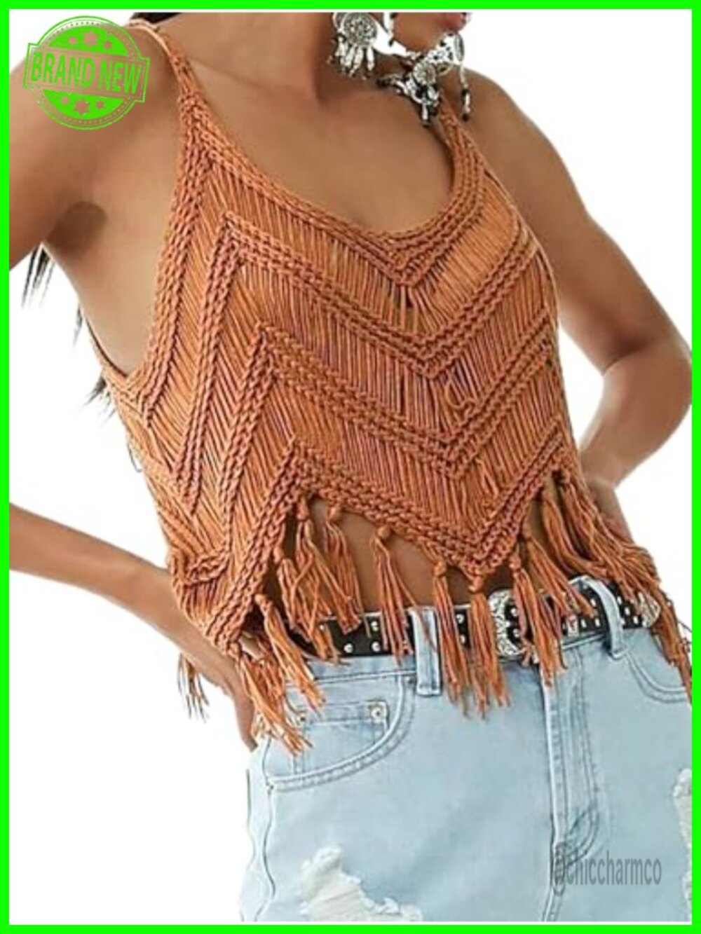 Fringe Cami Western Cowgirl Tassel Tank Top Crochet Crop Boho